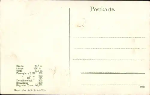 Ak Dampfschiff Imperator, HAPAG, Ansicht Bug backbord