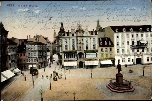 Ak Gera in Thüringen, Johannisplatz, Denkmal, Bierhalle