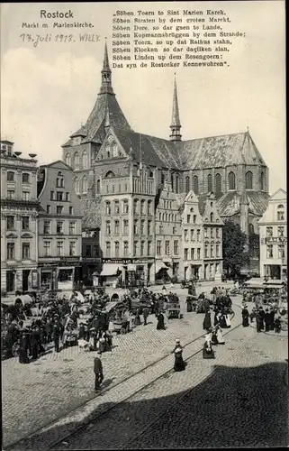 Ak Rostock in Mecklenburg Vorpommern, Markt mit Marienkirche, Apotheke
