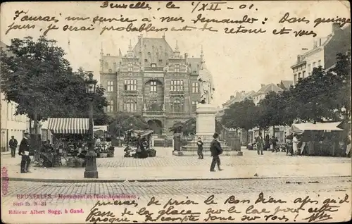 Ak Bruxelles Brüssel, Monument et Place Anneessens, Denkmal, Verkaufsstände