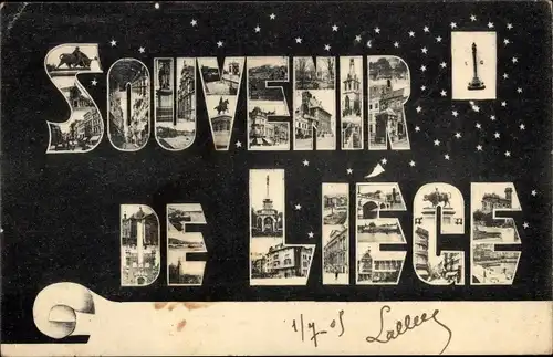 Buchstaben Ak Liège Lüttich Wallonien,Teilansichten, Statue, Gebäude