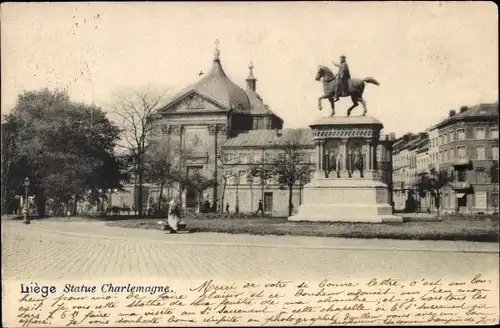 Ak Liège Lüttich Wallonien, Statue Charlemange