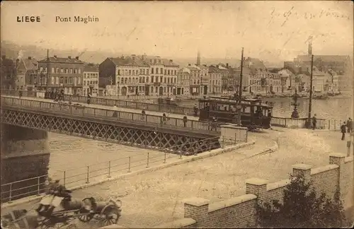 Ak Liège Lüttich Wallonien, Pont Maghin, tramway