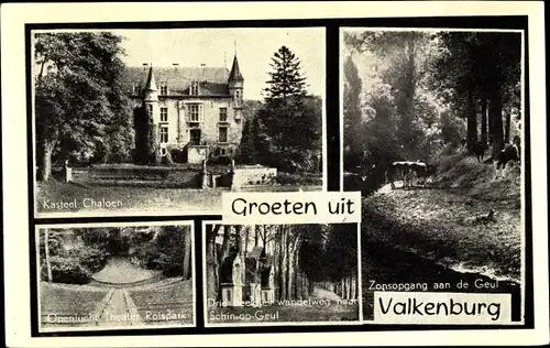 Ak Valkenburg Limburg Niederlande, Kasteel Chaloen, Zonsopgang aan de Geul, Openlucht-Theater