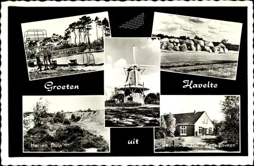 Ak Havelte Drenthe Niederlande, Zwembad, Hunebed, Hel en Duin, Het Meeuwenveen