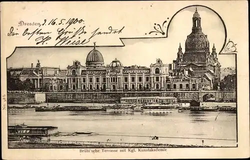 Ak Dresden Altstadt, Brühlsche Terrasse mit Kgl. Kunstakademie