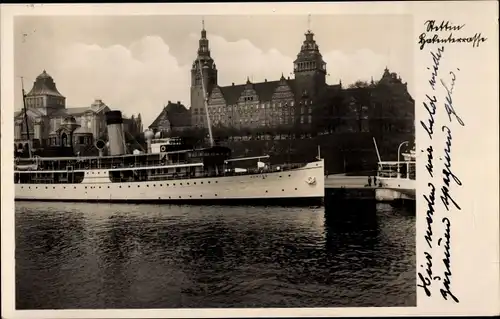 Ak Szczecin Stettin Pommern, Hakenterrasse, Schiff