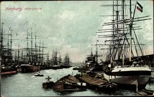 Ak Hamburg, Hafenpartie, Segelschiffe