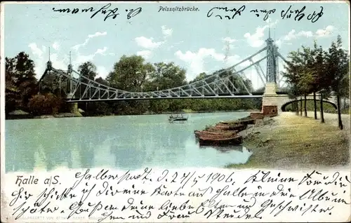 Ak Halle an der Saale, Peissnitzbrücke, Boote