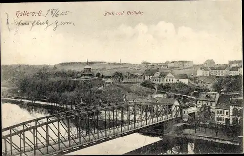 Ak Halle an der Saale,  Blick nach Cröllwitz, Brücke