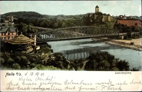 Ak Giebichenstein Halle an der Saale, Blick zur Burg, Brücke