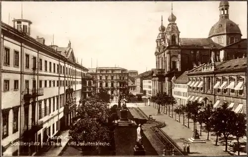 Ak Mannheim in Baden, Schillerplatz mit Theater und Jesuitenkirche