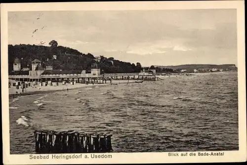 Ak Ostseebad Heringsdorf auf Usedom, Blick auf die Bade-Anstalt