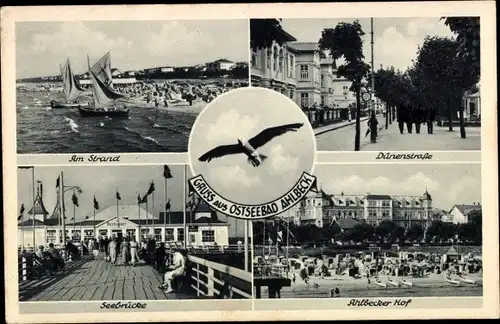 Ak Ostseebad Ahlbeck Heringsdorf auf Usedom, Ahlbecker Hof, Dünenstrasse, Am Strand, Seebrücke