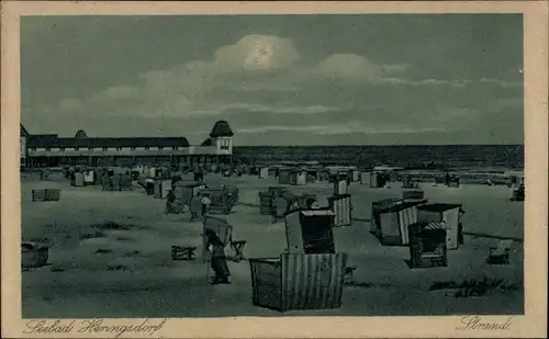 Mondschein Ak Ostseebad Heringsdorf auf Usedom, Strand, Strandkörbe, Seebrücke