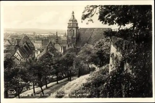 Ak Pirna in Sachsen, Blick auf die Stadt vom Schlossberg
