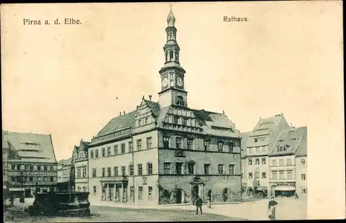 Ak Pirna an der Elbe, Rathaus, Turm mit Uhr