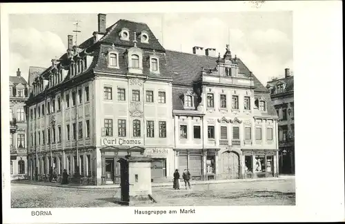 Ak Borna in Sachsen, Hausgruppe am Markt, Wäscherei Carl Thomas