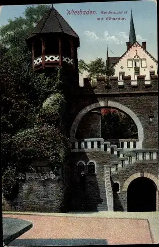 Ak Wiesbaden in Hessen, Heidenmauer mit Römertor