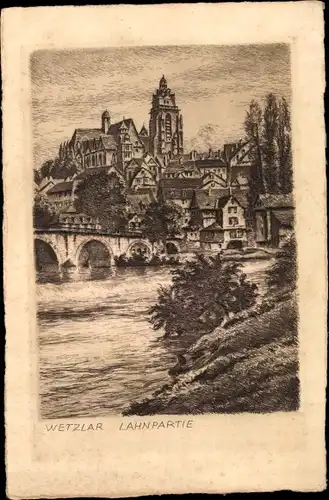 Künstler Ak Wetzlar an der Lahn, Lahnpartie, Brücke