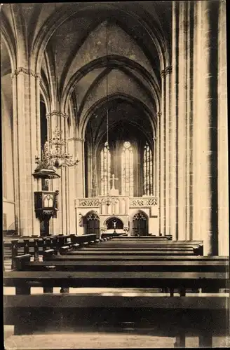 Ak Friedberg in Hessen, Inneres der Stadtkirche, Kanzel, Bänke, Altar