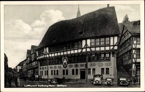 Ak Stolberg im Harz, Rathaus, Fachwerkhaus, Fahrzeuge