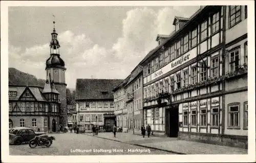 Ak Stolberg Südharz, Marktplatz, Motorrad, Hotel Kanzler