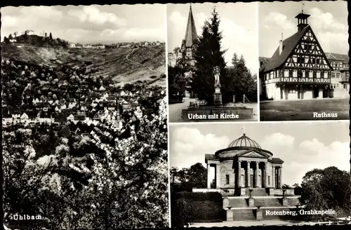 Ak Uhlbach Stuttgart am Neckar, Urban mit Kirche, Rathaus, Rotenberg, Grabkapelle, Panorama