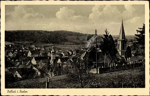 Ak Dallau Elztal im Odenwald, Panorama, Kirchturm