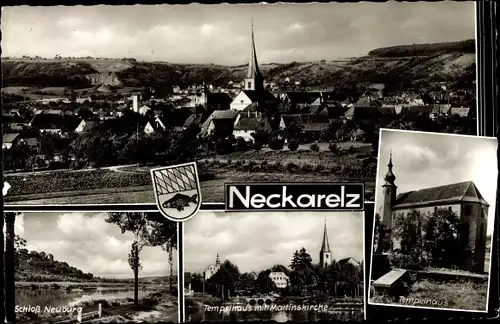 Ak Neckarelz Mosbach am Odenwald, Panorama, Schloss Neuburg, Tempelhaus mit Martinskirche