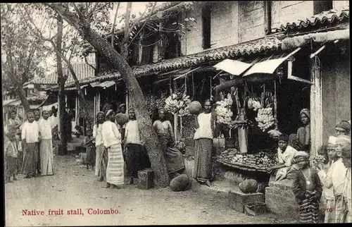 Ak Colombo Ceylon Sri Lanka, Native Fruit Stall, Obstgeschäft, Händler, Anwohner