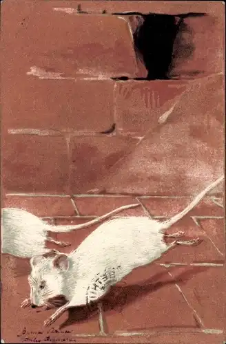 Präge Litho Fliehende weiße Mäuse