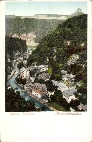 Ak Hřensko Herrnskretschen Elbe Region Aussig, Totalansicht