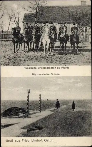 Ak Rozogi Friedrichshof Ostpreußen, Russische Grenze, Grenzsoldaten zu Pferde