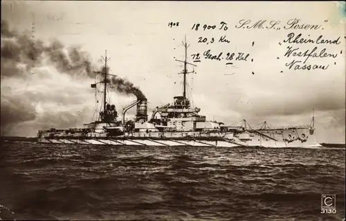 Ak Deutsches Kriegsschiff, SMS Posen, Schlachtkreuzer