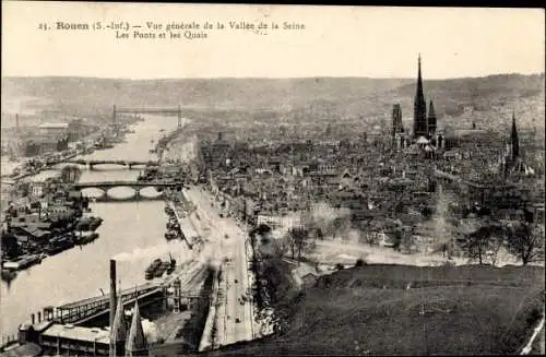 Ak Rouen Seine Maritime, Vue generale de la Vallee de la Seine, Les Ponts et les Quais
