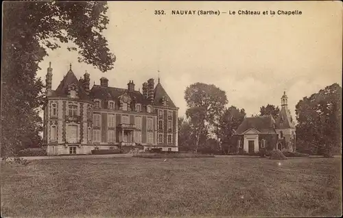 Ak Nauvay Sarthe, Le Chateau et la Chapelle