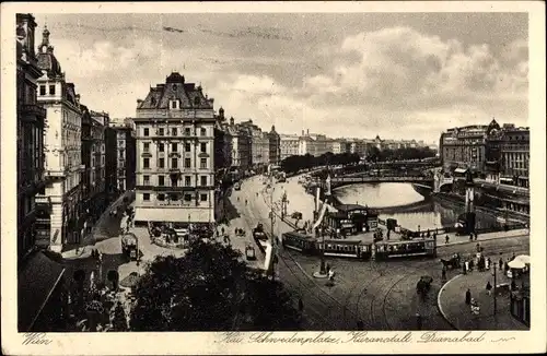 Ak Wien 1 Innere Stadt, Schwedenplatz, Kuranstalt Dianabad, Straßenbahn