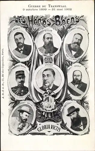 Ak Les Heros Boers, Guerre du Transwaal, Burenkrieg, Pauk Kruger, Joubert, Dewet, Steijn, Botha