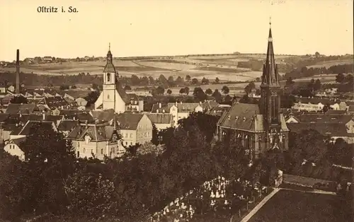 Ak Ostritz in Sachsen, Kirchen, Friedhof, Kirche