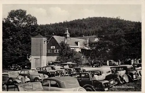 Ak Freiberg in Sachsen, Gastwirtschaft Schrödermühle, Parkplatz