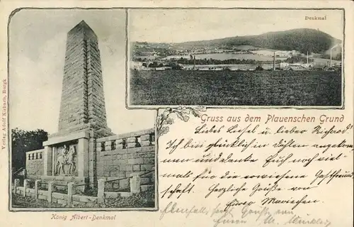 Ak Potschappel Freital Sachsen, Plauen'scher Grund, König Albert Denkmal, Totale