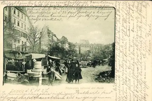 Ak Leipzig in Sachsen, Töpferplatz während der Messe