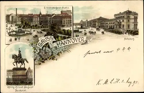 Vorläufer Litho Hannover in Niedersachsen, Bahnhof, Ernst-August-Platz, Ernst-August-Denkmal