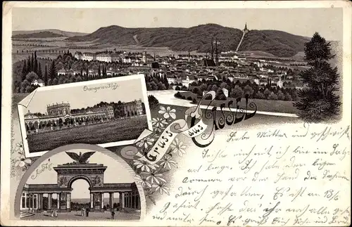 Litho Kassel in Hessen, Orangerieschloss, Tor, Gesamtansicht