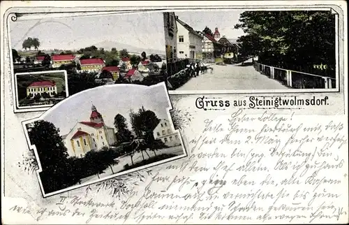 Ak Steinigtwolmsdorf in der Lausitz, Teilansicht, Straßenpartie, Kirche