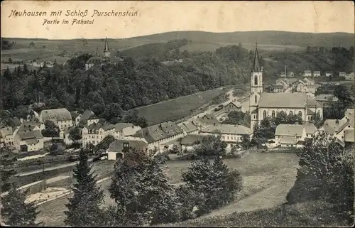 Ak Neuhausen im Kreis Mittelsachsen, Schloss Purschenstein, Partie im Flöhatal