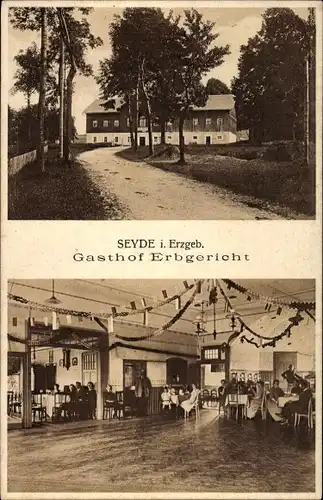 Ak Seyde Hermsdorf im Erzgebirge, Gasthof Erbgericht, Bes. Rob. May