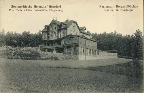 Ak Herrndorf Hetzdorf Halsbrücke in Mittelsachsen, Restaurant Bergschlösschen, Inh. G. Krumbiegel