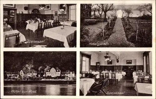 Ak Brodenbach an der Terrassenmosel, Hotel zur Post, Speisesaal, Hotelgarten